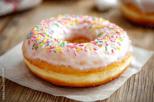 Freshly Baked Donut Covered With Icing On A Napkin On The Table For A Morning Snack Created With Artificial Intelligence