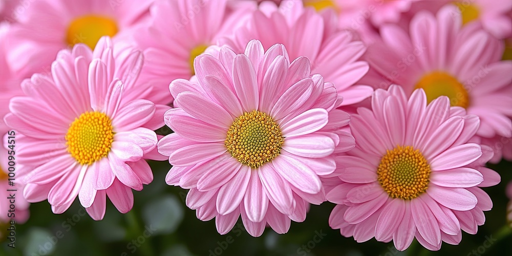 A close up of delicate pink daisies with their yellow centers, showcasing the beauty of nature's simple elegance.
