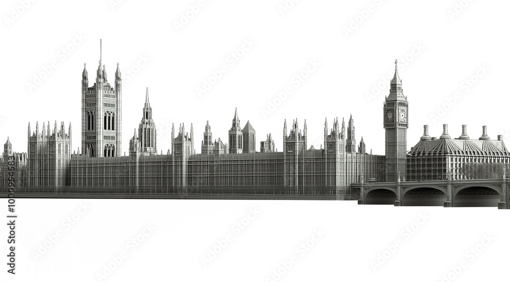 Fototapeta premium London UK city skyline grayscale ambient occlusion on black background 