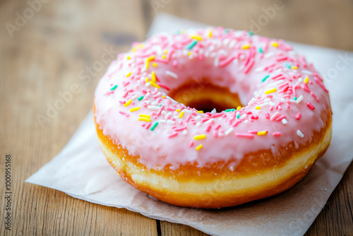 Freshly Baked Donut Covered With Icing On A Napkin On The Table For A Morning Snack Created With Artificial Intelligence