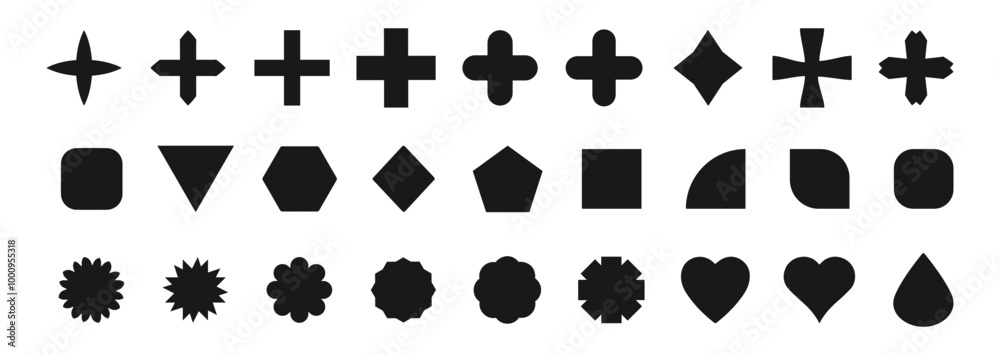 Abstract and basic shapes collection. Vector basic shape. Geometric formal shape. Polygonal elements. Trendy minimalist basic figure, diamond, circles, hexagon, star, triangle flat style. Abstract and basic shapes collection. Vector basic shape. Geometric formal shape. Polygonal elements. Trendy minimalist basic figure, diamond, circles, hexagon, star, triangle flat style.