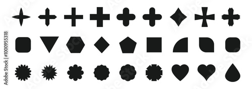 Abstract and basic shapes collection. Vector basic shape. Geometric formal shape. Polygonal elements. Trendy minimalist basic figure, diamond, circles, hexagon, star, triangle flat style. 