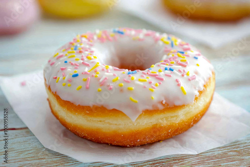 Freshly Baked Donut Covered With Icing On A Napkin On The Table For A Morning Snack Created With Artificial Intelligence