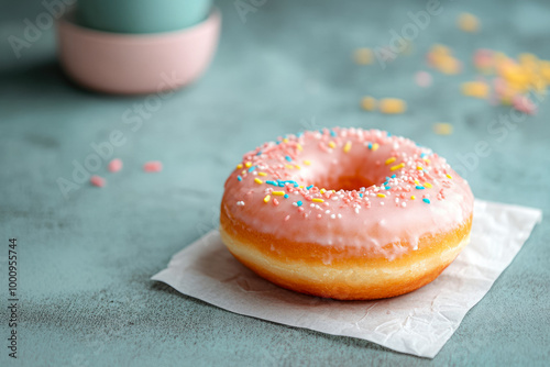Freshly Baked Donut Covered With Icing On A Napkin On The Table For A Morning Snack Created With Artificial Intelligence