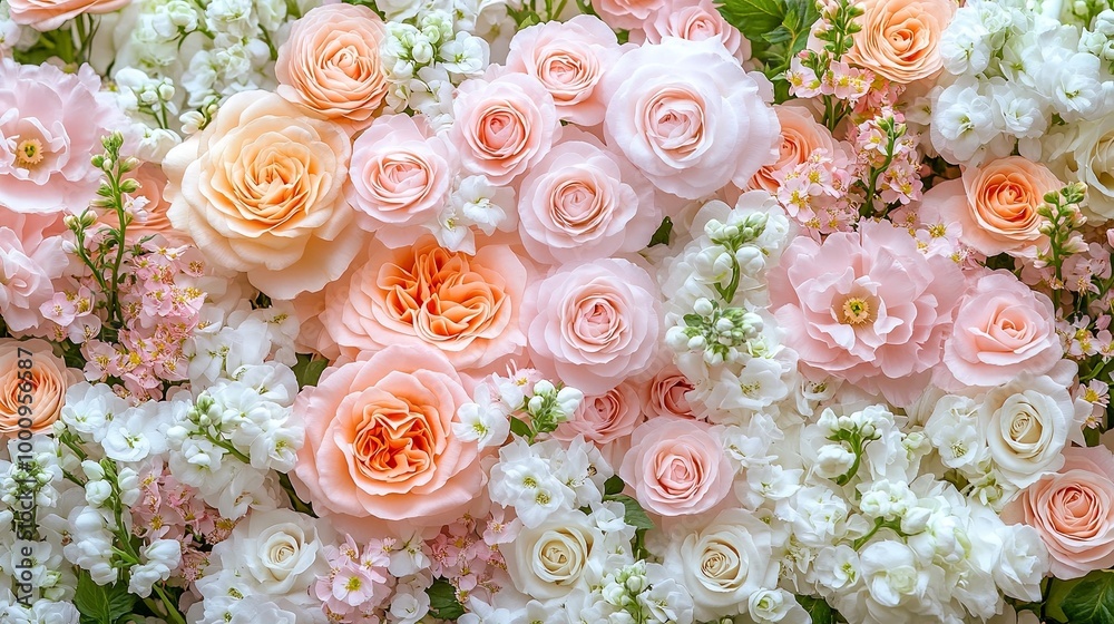 A Delicate Tapestry of Peach and White Blossoms, A Romantic Floral Arrangement with Soft Pastel Hues, a Visual Symphony of Delicate Blooms in a Soft Color Palette A Delicate Tapestry of Peach and White Blossoms, A Romantic Floral Arrangement with Soft Pastel Hues, a Visual Symphony of Delicate Blooms in a Soft Color Palette