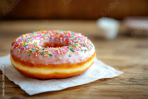 Freshly Baked Donut Covered With Icing On A Napkin On The Table For A Morning Snack Created With Artificial Intelligence