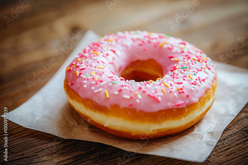 Freshly Baked Donut Covered With Icing On A Napkin On The Table For A Morning Snack Created With Artificial Intelligence