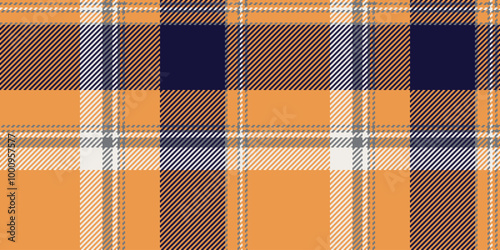 Amazing texture plaid seamless, copy space check pattern background. Season vector textile tartan fabric in orange and dark colors.