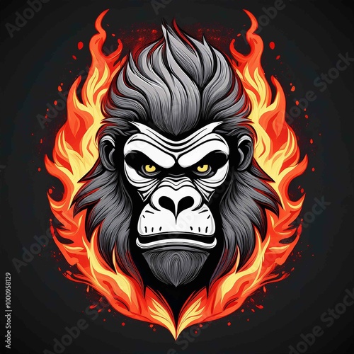 gorilla face on fire vector