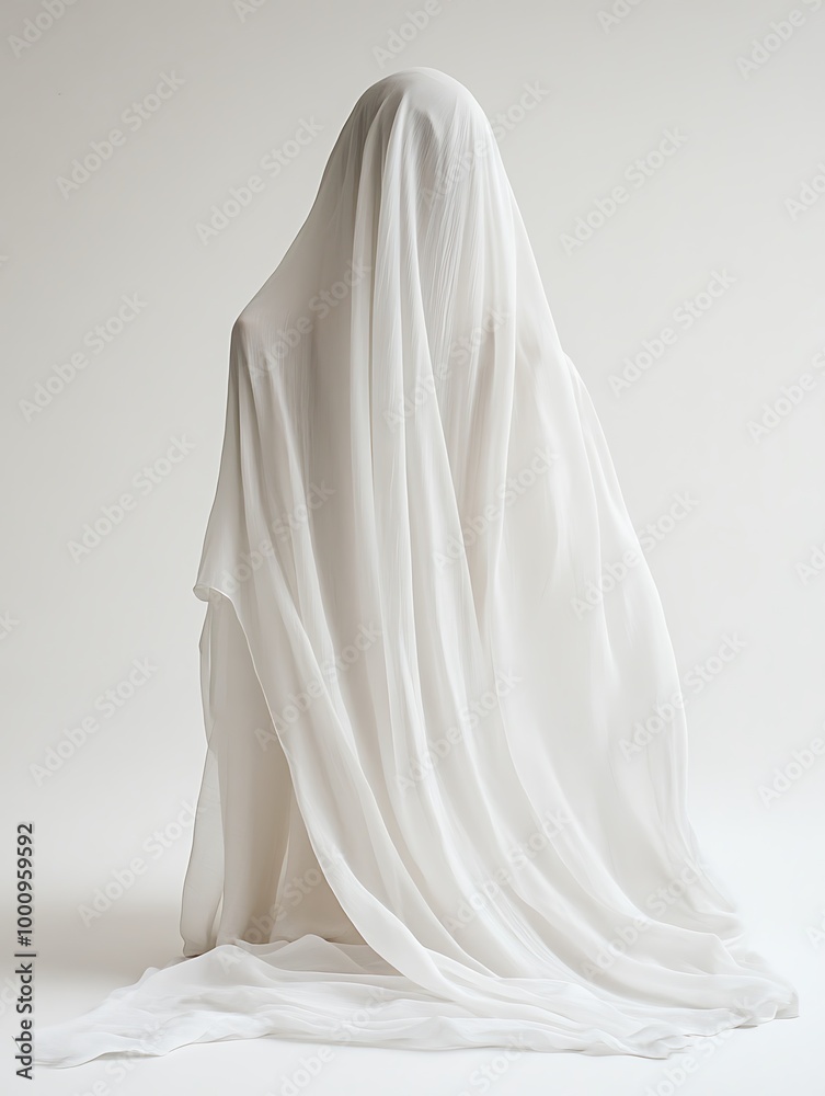 White Fabric Draped Over a Figure, Minimalist Concept. White Fabric Draped Over a Figure, Minimalist Concept.