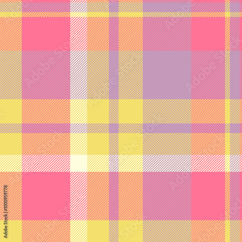 Shop plaid textile texture, coat check vector fabric. Inspiration pattern seamless background tartan in red and yellow colors.