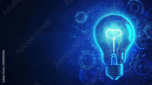 A glowing light bulb symbolizing innovation and creativity against contrasting blue and dark backgrounds