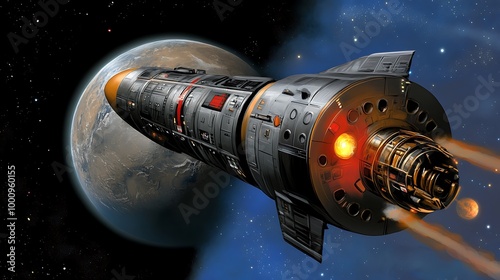 Wallpaper Mural Spaceship Leaving Earth Orbit With Rocket Thrusters Torontodigital.ca