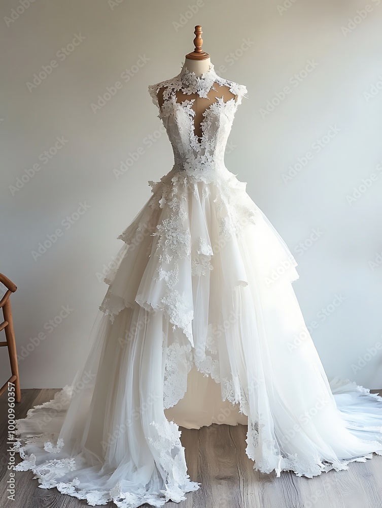 Elegant High Low Wedding Dress with Lace and Tulle. Elegant High Low Wedding Dress with Lace and Tulle.