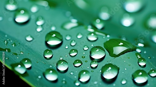 Water Droplets on Vibrant Surface. Rain Droplets, Crisp Dew Background. Clear water drops. Aqua Wallpaper