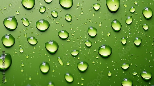 Crystal Clear Water Droplets on Vibrant Green Surface