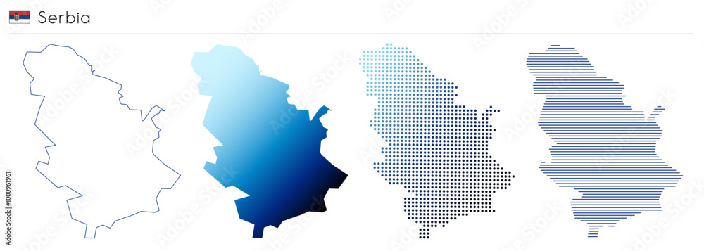 Obraz premium Serbia - outline, gradient, dotted and lines geometrical country shape - vector illustration
