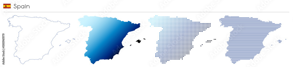 Fototapeta premium Spain - outline, gradient, dotted and lines geometrical country shape - vector illustration