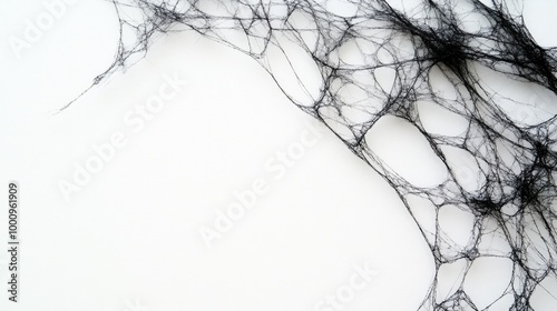 Intricate black spider web against a white background