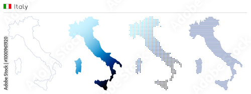 Italy - outline, gradient, dotted and lines geometrical country shape - vector illustration