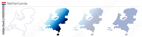 Netherlands - outline, gradient, dotted and lines geometrical country shape - vector illustration
