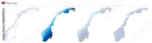 Norway - outline, gradient, dotted and lines geometrical country shape - vector illustration