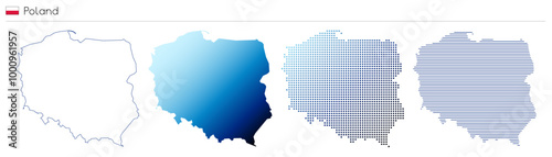 Poland - outline, gradient, dotted and lines geometrical country shape - vector illustration