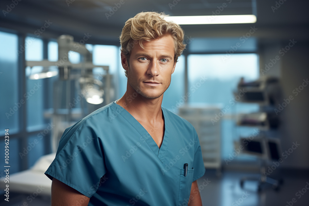 Young handsome blonde man with doctor uniform Young handsome blonde man with doctor uniform