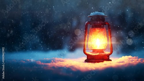 Classic Lantern in the Snow with Falling Snowflakes | Peaceful Winter Animation. 30 seconds loop