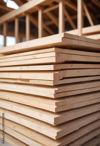 Wooden planks in construction site