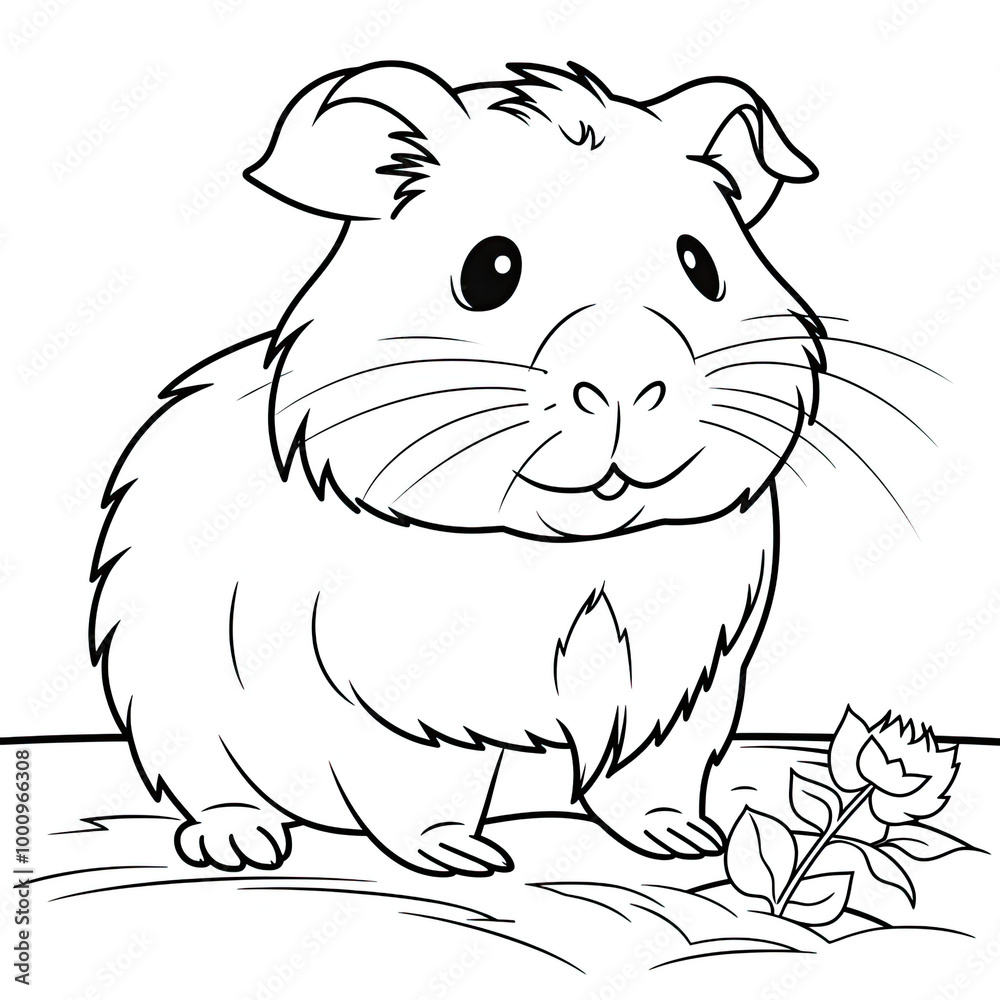 Beautiful Guinea Pig Coloring Page, Rodent Colouring Design for Your Corporate Books and Business Graphic Resource or Creative Project, Ai Generative