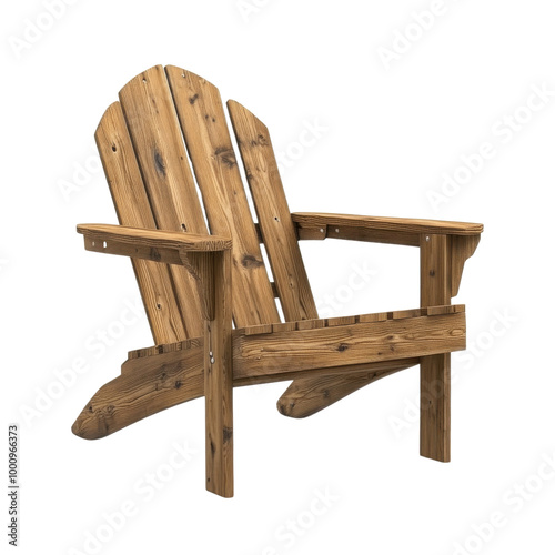 Adirondack chair, rustic wood design, perfect for outdoor relaxation and comfort, white isolate background.