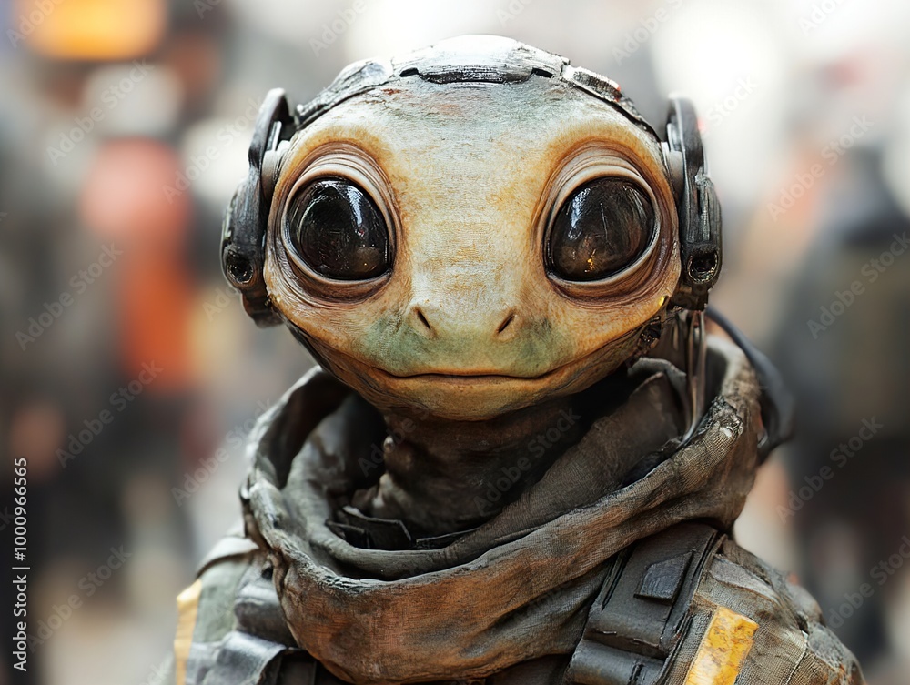 Close-up of a Futuristic Alien Creature with Large Eyes Close-up of a Futuristic Alien Creature with Large Eyes