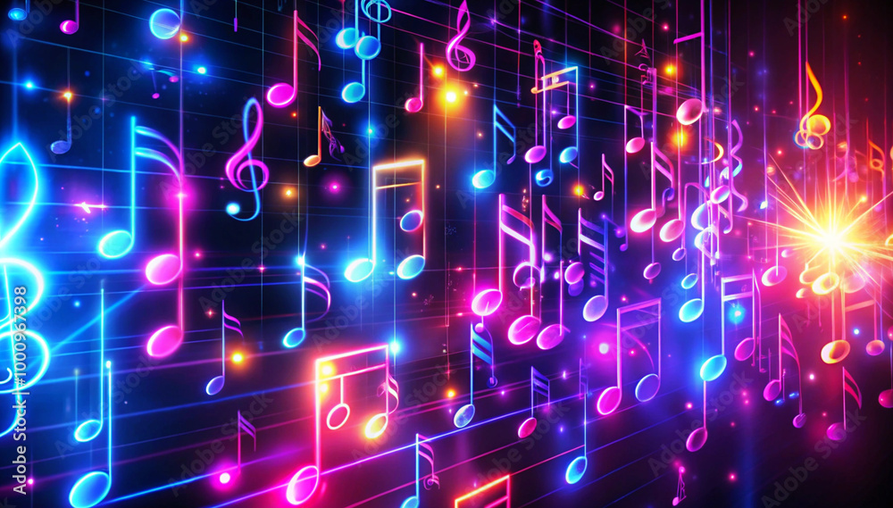 Fototapeta premium floating musical notes with colorful lights