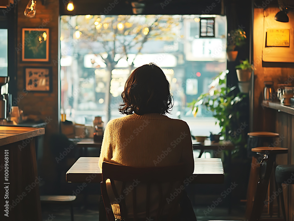 custom made wallpaper toronto digitalBack of a lonely lady sits at the cafe watching city view picture