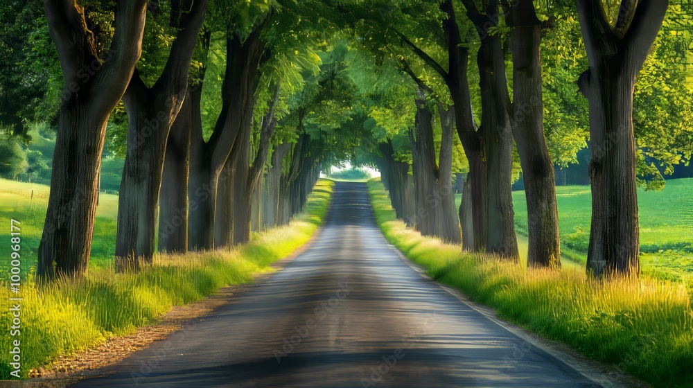 Obraz premium Path amidst verdant summer forest.
