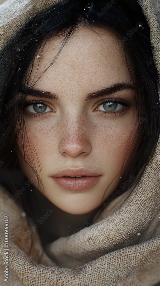 Close-up Portrait of a Woman with Freckles and Green Eyes Close-up Portrait of a Woman with Freckles and Green Eyes