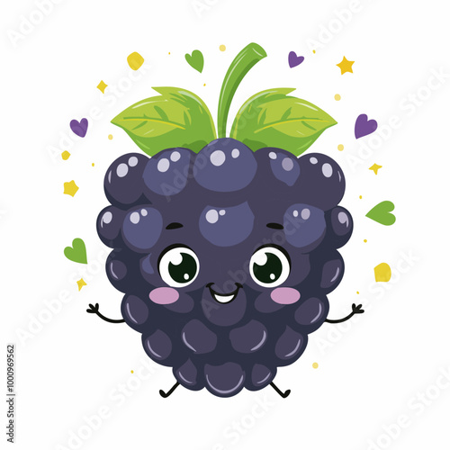 Blackberry Cute Cartoon Fruit Fresh Animation Kawaii Healthy Character
