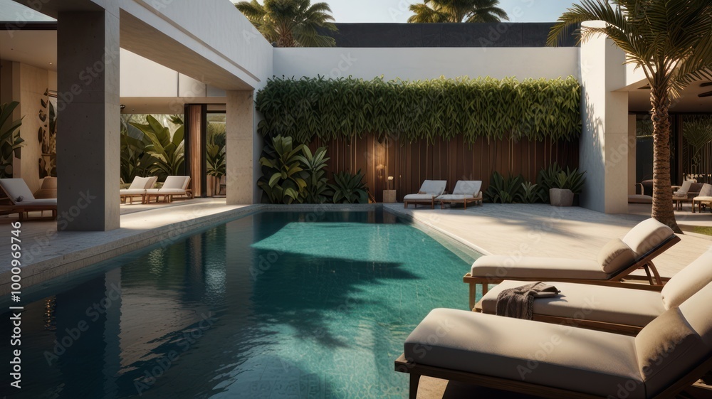 Fototapeta premium Modern Poolside Relaxation
