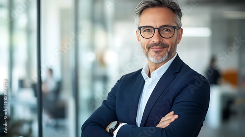 Mature businessman smiling confidently in office environment