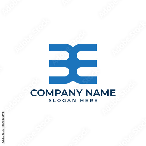 3E logomark with connected letter in blue color in symmetry geometric modern and minimalist style