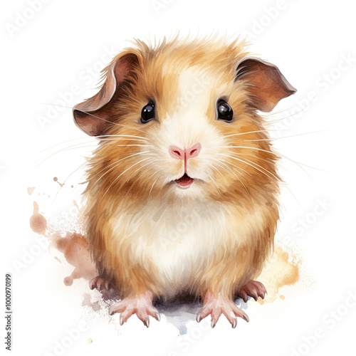 Beautiful Guinea Pig Watercolor Clipart, Rodent Colored Design for Your Corporate and Business Graphic Resource or Creative Project, Ai Generative