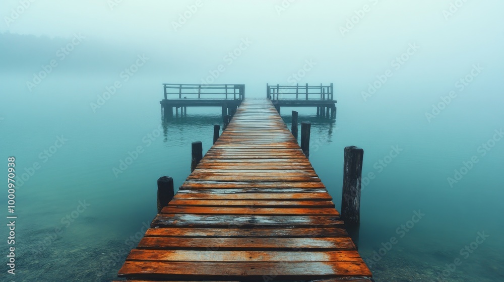 Misty Lakeside Pier in Morning Fog Misty Lakeside Pier in Morning Fog