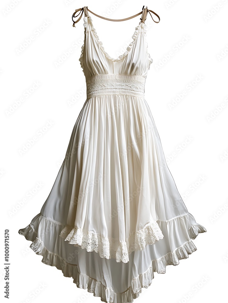 Obraz premium White Dress with Lace Trim and Ruffles.