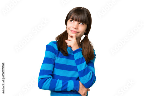 Little caucasian girl over isolated background and looking up