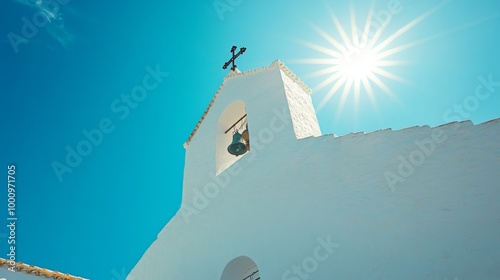 Church Bell Tower Against Blue Sky