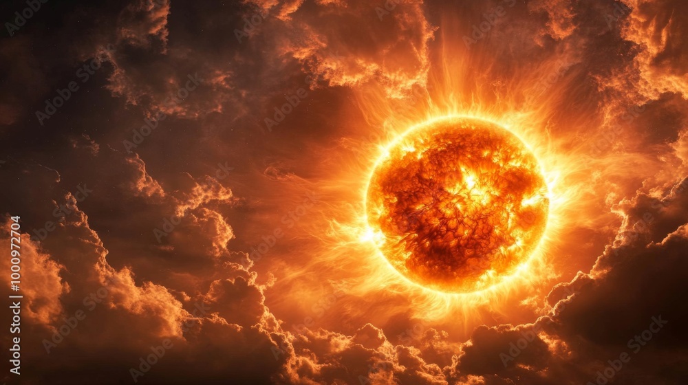 Fototapeta premium Fiery Sun in Dramatic Sky