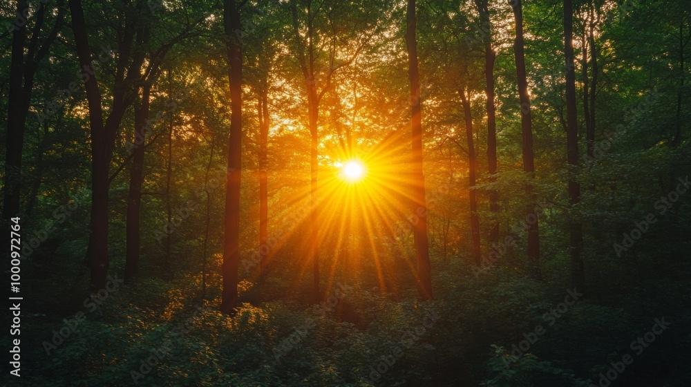 Obraz premium Sunset Through Forest Trees