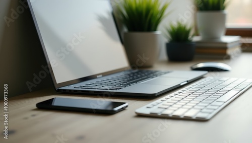 Office desk with tablet, smartphone, and books