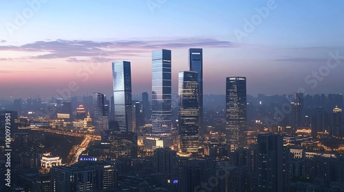 Wallpaper Mural A panoramic view of a modern city skyline at dusk. Torontodigital.ca